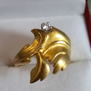 18k Yellow Gold and Diamond Freeform Ring